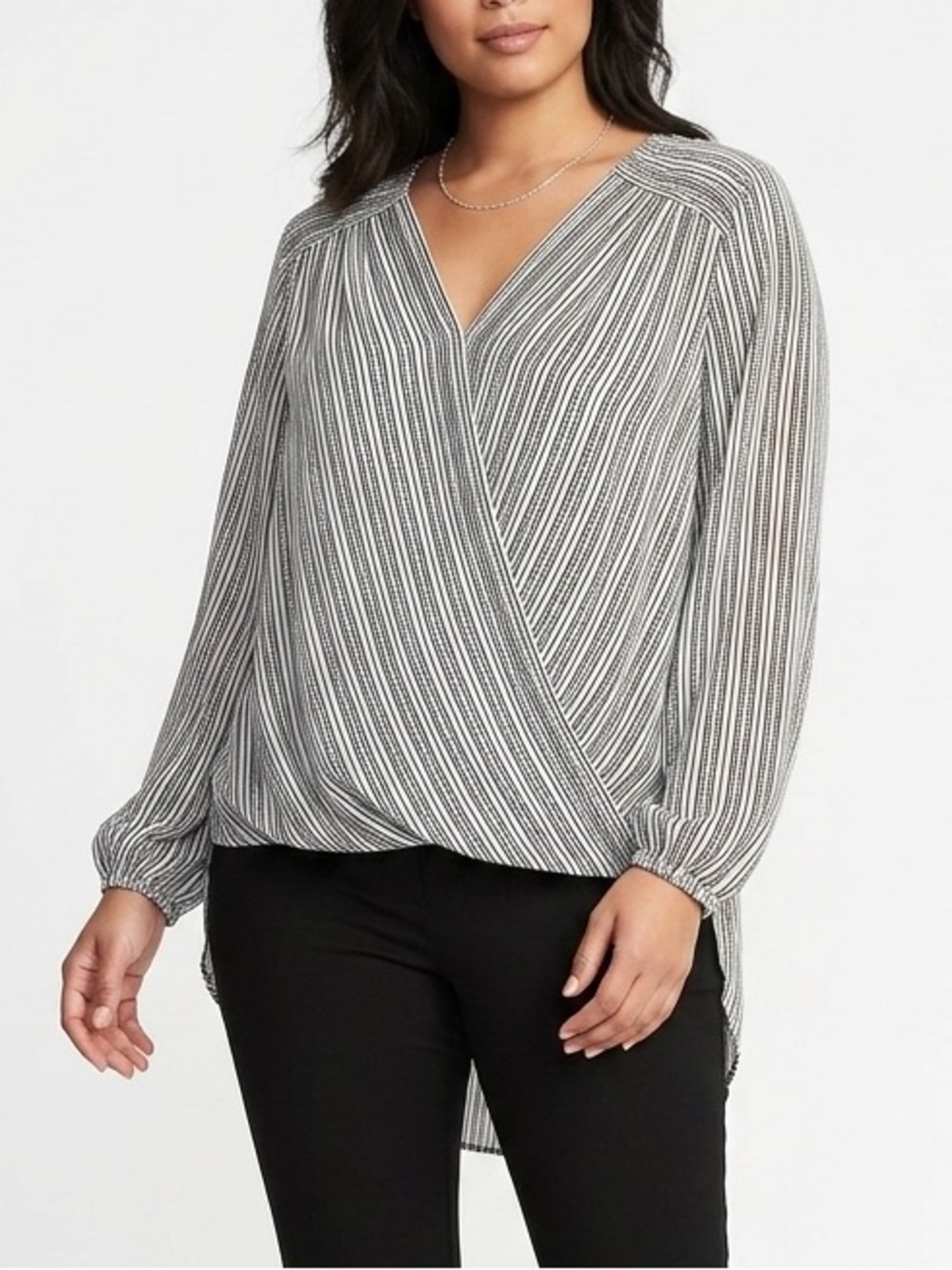 Max Studio Black & White Striped V-Neck Blouse 1X